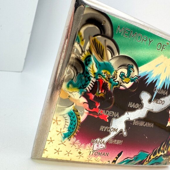 Enamel Cigarette Case Memory Of Okinawa Japan Map 3.75" Silver Tone Vintage - Picture 6 of 10
